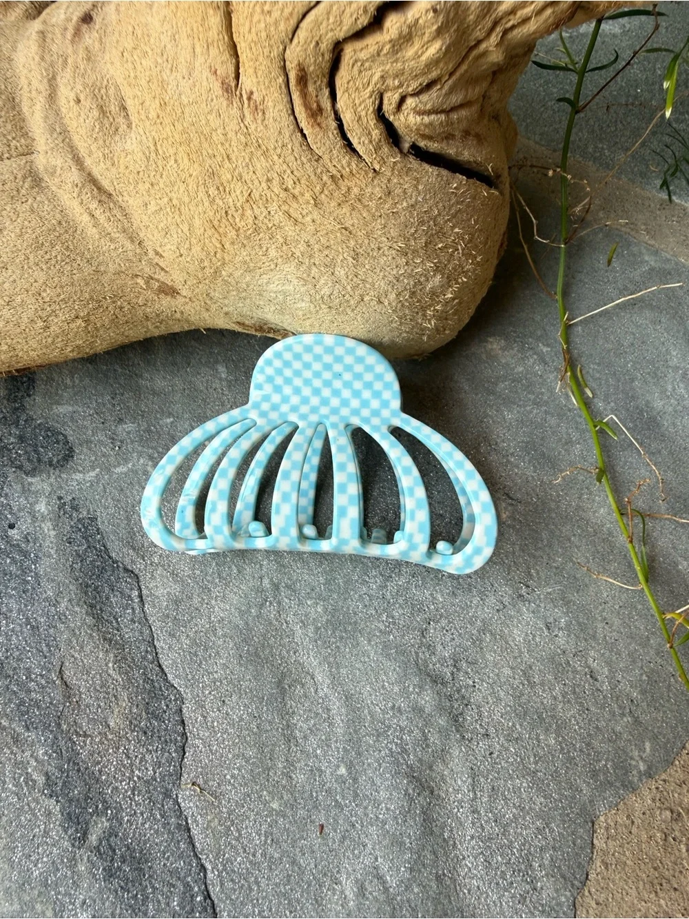 New🌟Free People-Light Blue Checkerboard Hair Claw Clip